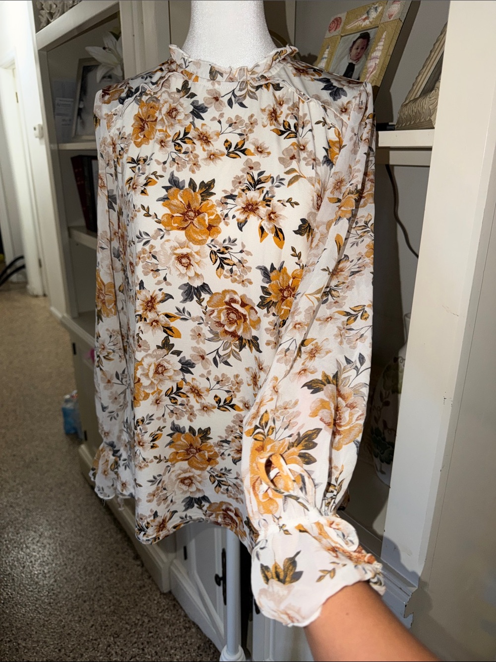 PerSeption Concept White Floral Skirt with Yellow and Gray Blooms